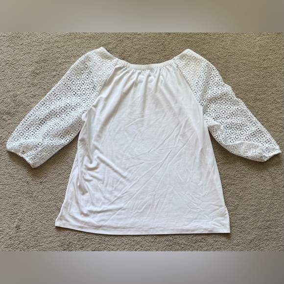 Talbots White Blouse with Mesh Embroidered
Sleeves - Picture 6 of 7